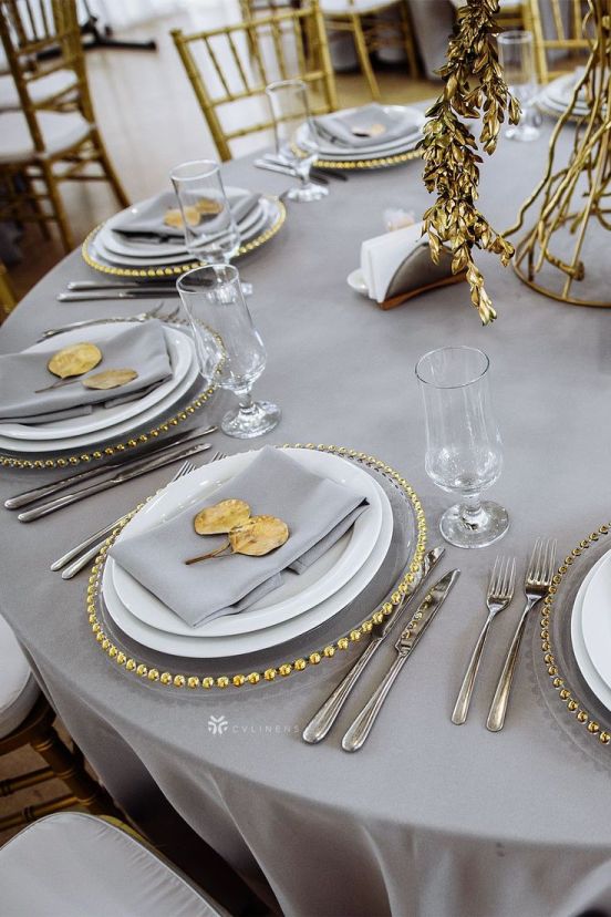 Elegant Silver and Gold Wedding Tablescape  Gold table setting