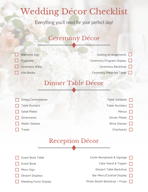 Floral Wedding Decor Checklist - Venngage