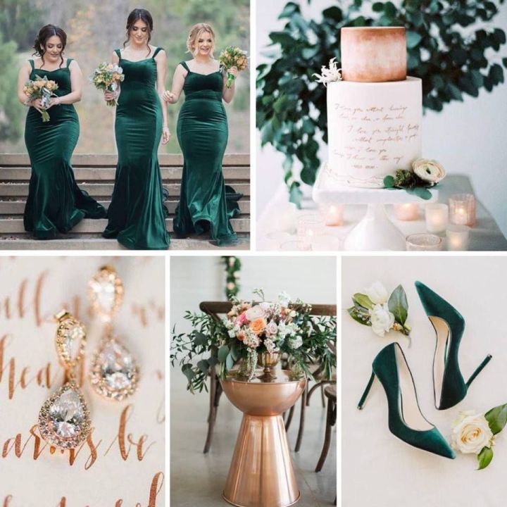 Stunning Hunter Green & Rose Gold Wedding Inspiration  Dark green