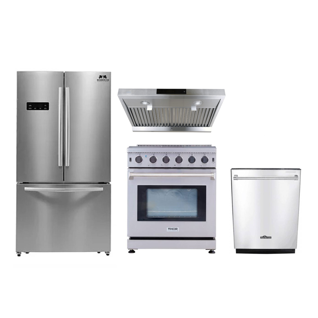 Appliance Package,  Piece, " Fridge, " Gas Range, Range Hood &  Dishwasher) Stainless Steel Kitchen Set, BRTK -
