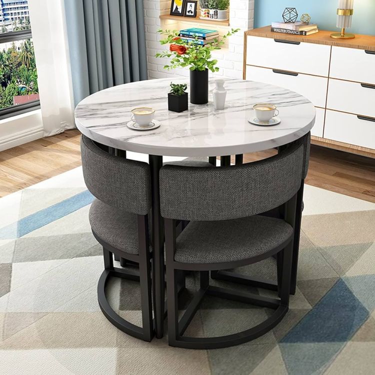 HORV Dining Table Set for  Small Round cm Dinner Breakfast Dinette  Conference Room Tables Space-Saving Office Apartment Study Balcony Kitchen